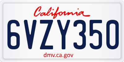 CA license plate 6VZY350