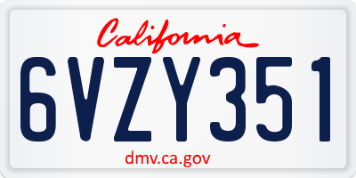CA license plate 6VZY351