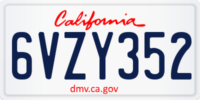 CA license plate 6VZY352