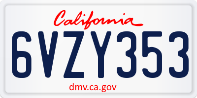 CA license plate 6VZY353