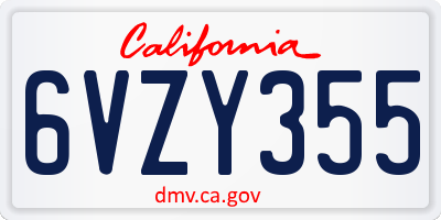 CA license plate 6VZY355