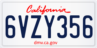 CA license plate 6VZY356