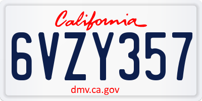 CA license plate 6VZY357