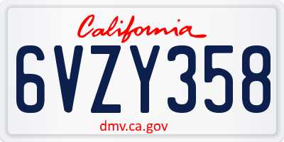 CA license plate 6VZY358