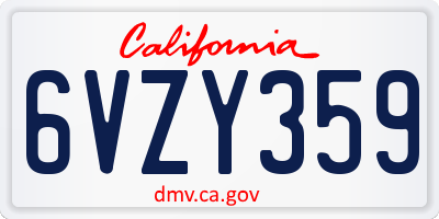CA license plate 6VZY359