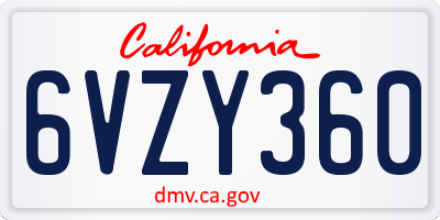 CA license plate 6VZY360