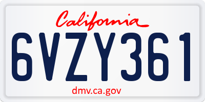 CA license plate 6VZY361