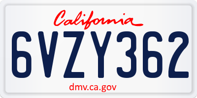 CA license plate 6VZY362