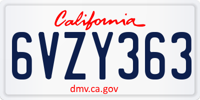 CA license plate 6VZY363