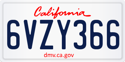 CA license plate 6VZY366