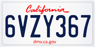 CA license plate 6VZY367