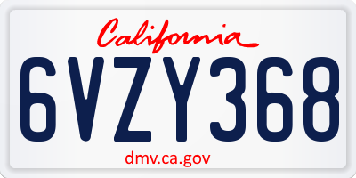 CA license plate 6VZY368