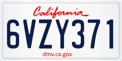 CA license plate 6VZY371