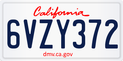 CA license plate 6VZY372