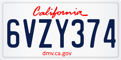 CA license plate 6VZY374