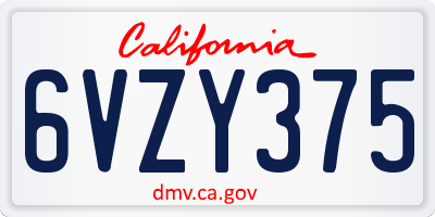 CA license plate 6VZY375
