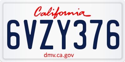 CA license plate 6VZY376