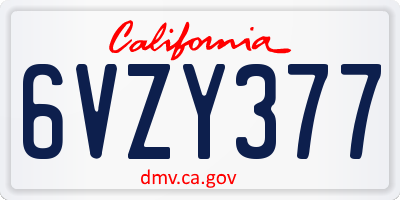 CA license plate 6VZY377