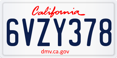 CA license plate 6VZY378