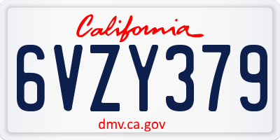 CA license plate 6VZY379