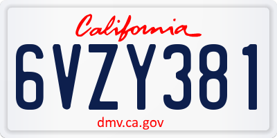 CA license plate 6VZY381