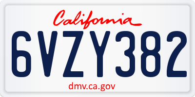 CA license plate 6VZY382