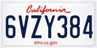 CA license plate 6VZY384