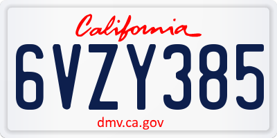 CA license plate 6VZY385