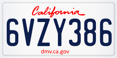 CA license plate 6VZY386