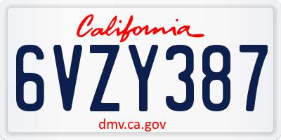 CA license plate 6VZY387