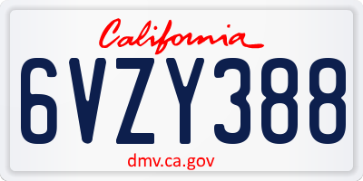CA license plate 6VZY388