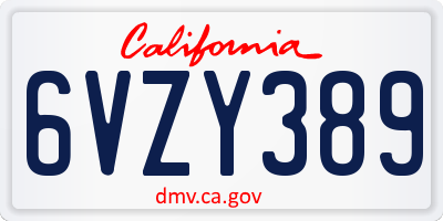 CA license plate 6VZY389