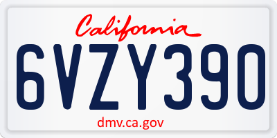 CA license plate 6VZY390