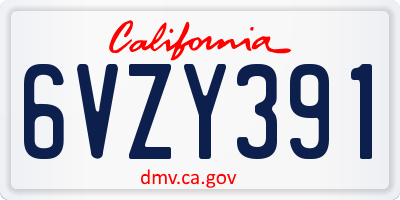 CA license plate 6VZY391