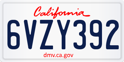 CA license plate 6VZY392