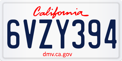 CA license plate 6VZY394