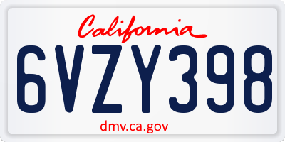 CA license plate 6VZY398