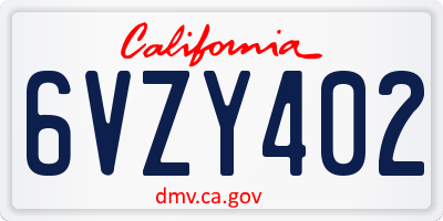 CA license plate 6VZY402