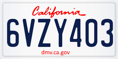 CA license plate 6VZY403