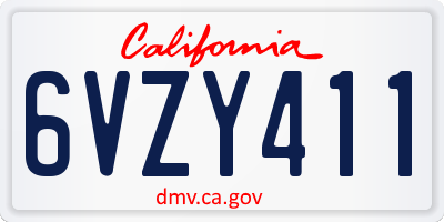 CA license plate 6VZY411