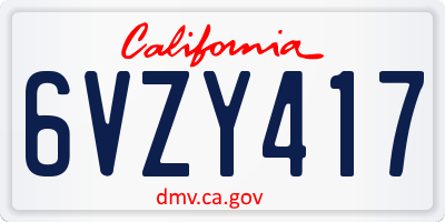 CA license plate 6VZY417