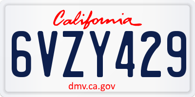 CA license plate 6VZY429