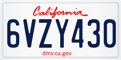 CA license plate 6VZY430