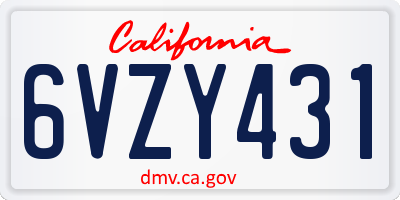CA license plate 6VZY431