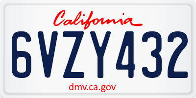 CA license plate 6VZY432