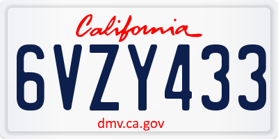 CA license plate 6VZY433