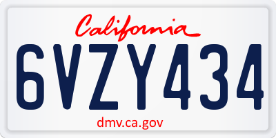 CA license plate 6VZY434