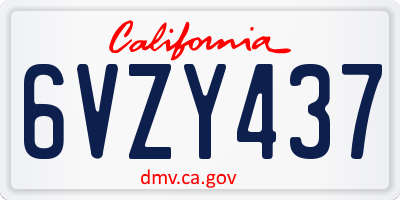 CA license plate 6VZY437