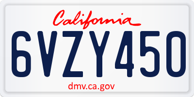 CA license plate 6VZY450