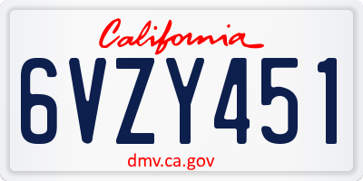 CA license plate 6VZY451